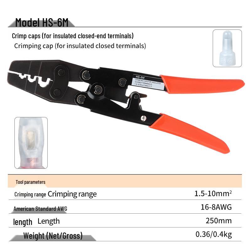 Wire Crimper & Bare Terminal Ratchet Tool, OT/SV/Ring/Fork Copper Lug Pliers