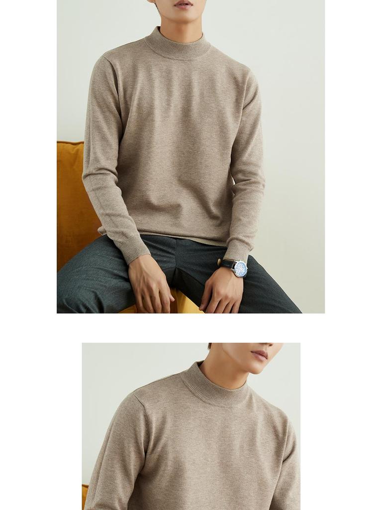 Men's Business Semi-High Collar Thick Knit Pullover Sweater for Autumn and Winter