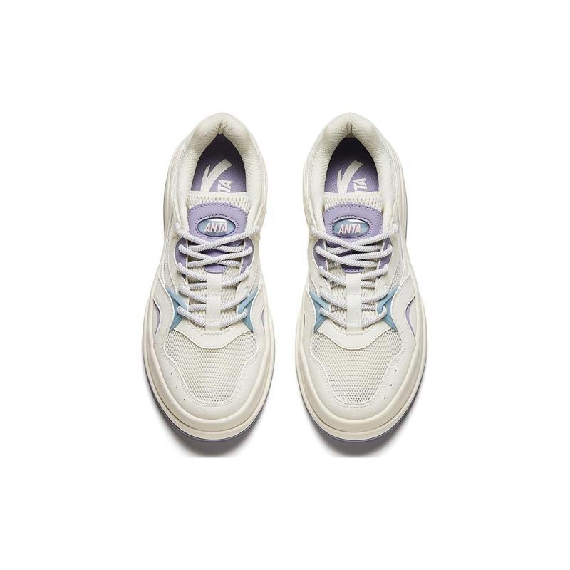 Anta Seaweed Cushioned Wear-Resistant Lightweight Height Increasing Low-Top Skateboard Shoes Women's White Purple Sneakers 922428011-2