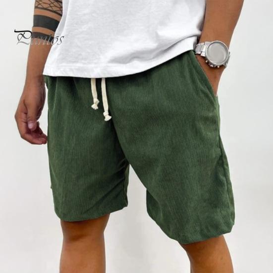 Pantaloni scurți retro din catifea reiată pentru bărbați, pantaloni scurți casual cu talie cu șnur, culoare solidă, pantaloni scurți streetwear pentru muncă, fitness, plajă, vacanță