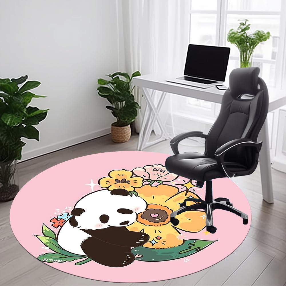 1pc Panda Bloom Office Round Area Rug, Indoor Mat Suitable ForOffice, Under Office Chairs Bedroom Living Room Home Decor D002