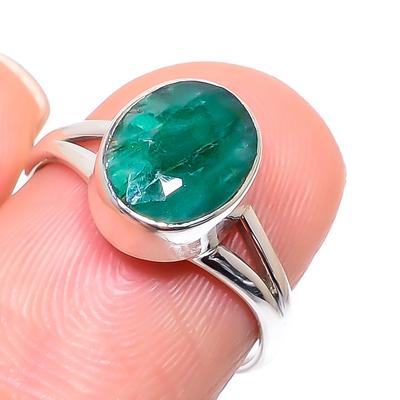 Σμαράγδι(Προσομοίωση) Πολύτιμος Λίθος Χειροποίητο 925 Ασήμι Στερλίνα Κοσμήματα Δαχτυλίδι S.8 B8G32