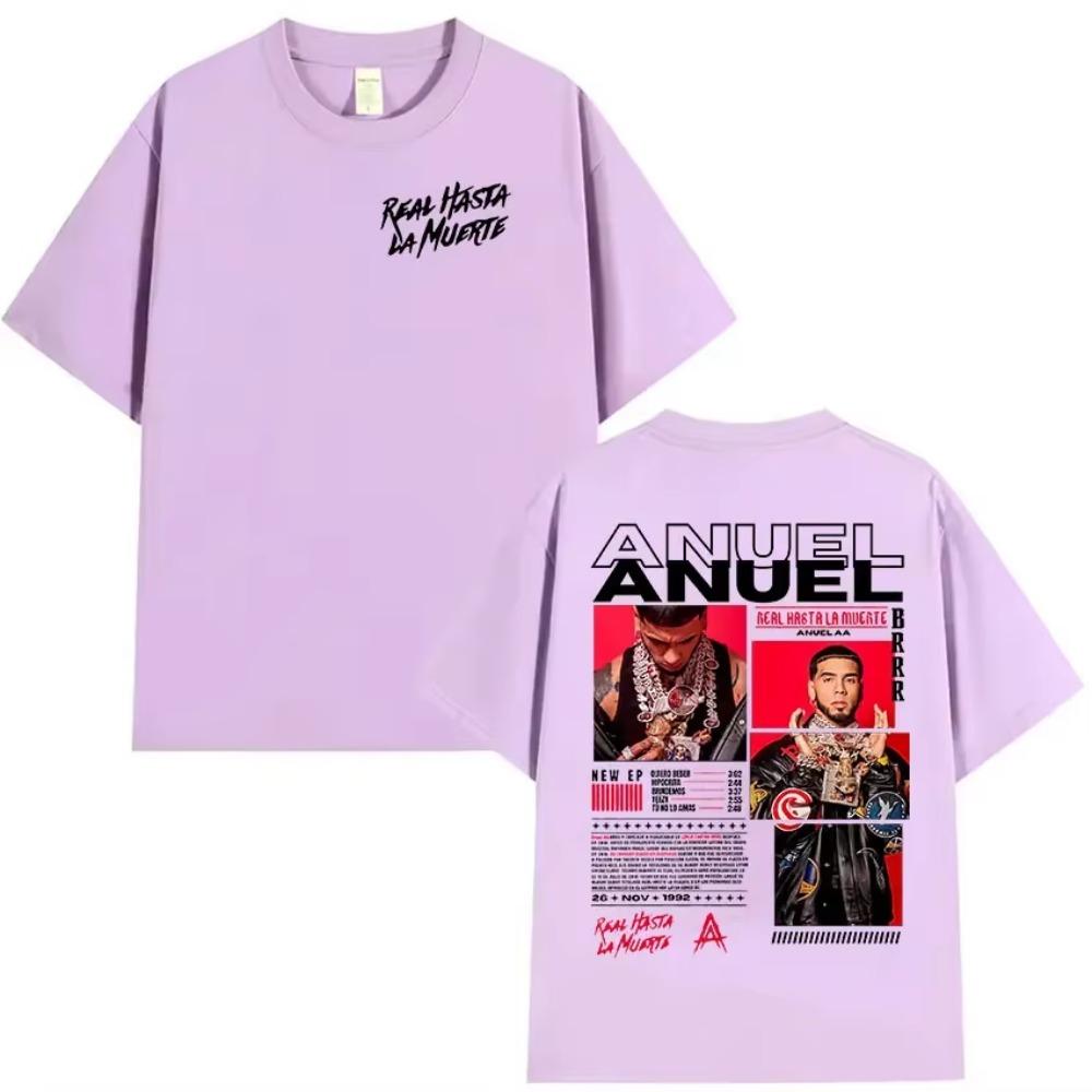 Rapper Anuel AA Real Hasta La Muerte Tour 2025 New Album T Shirts Men's Hip Hop Gothic T-Shirts 100% Short Sleeve T-Shirt