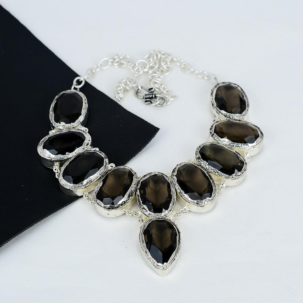 Bellissima Pietra di Topazio Affumicato Fatta a Mano Argento Sterling 925 Elettroformato Collana, Topazio Affumicato Argento Per Moglie Collana Unisex Regalo d'Amore