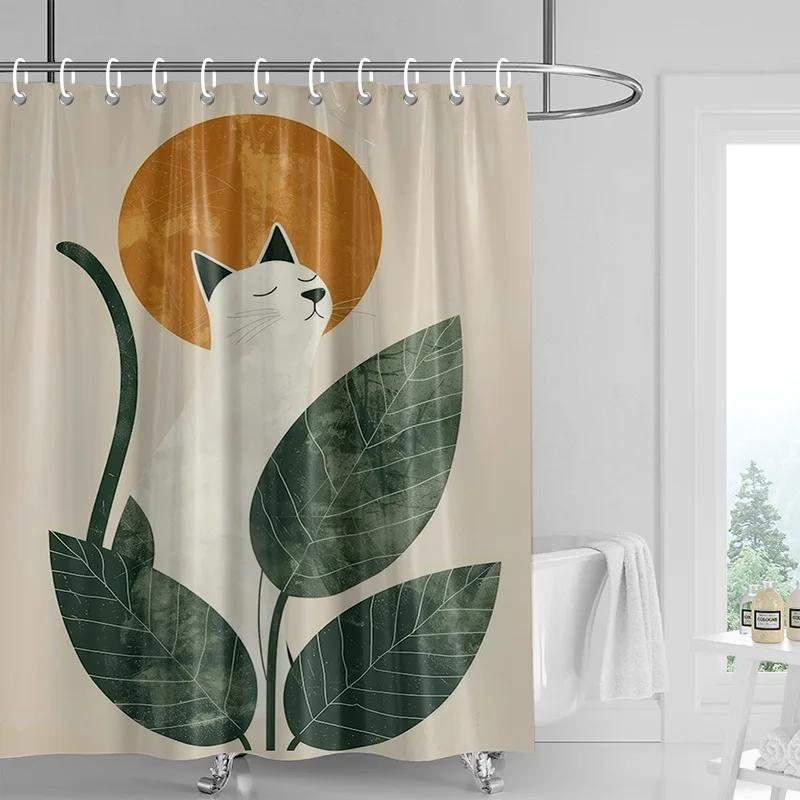 וילון מקלחת יער חתולים 70x72 אינץ' בד עמיד למים עמיד בפני עובש וילון אמבטיה סגנון INS וילונות אמבטיה חמודים