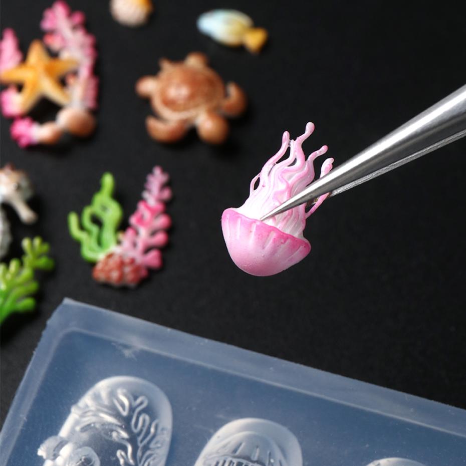 Xiaomi 3D Ocean Style Silicone Nail Art Mold Starfish, Jellyfish, Turtles, Coral, Seahorses Marine Life Patterns Nail Mold Nail Tools