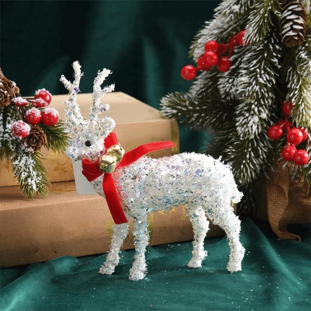Cartoon Deer Statue Decorations Glittering Reindeer Sculpture Mini Deer Pendant  New Year