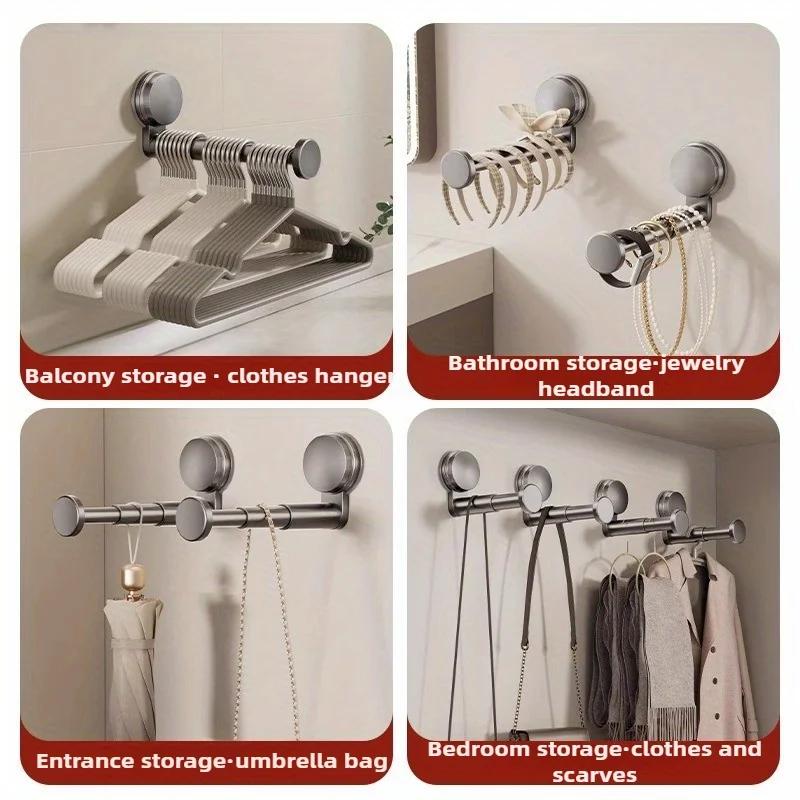 1Pc Hanger Storage Rack No-Drill Suction Cup Installation,Folding Rack Retractable Adjustable Length Home Use Hanger