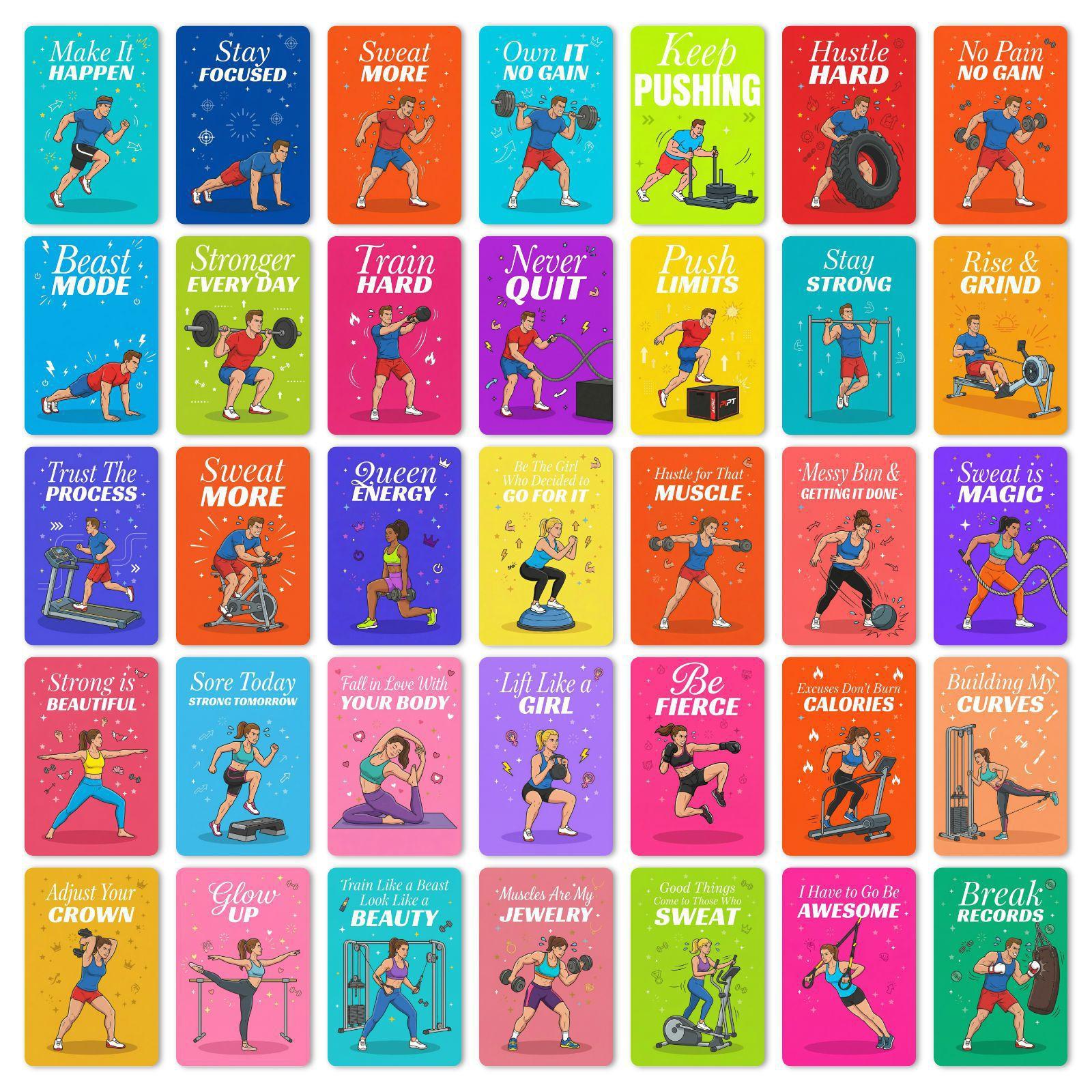 36 Fitness Inspirational Cards, Vitality Illustrations, Sports Positive Energy Quotes, Hand Account Wall Decoration Incentive Cards RXHB0066