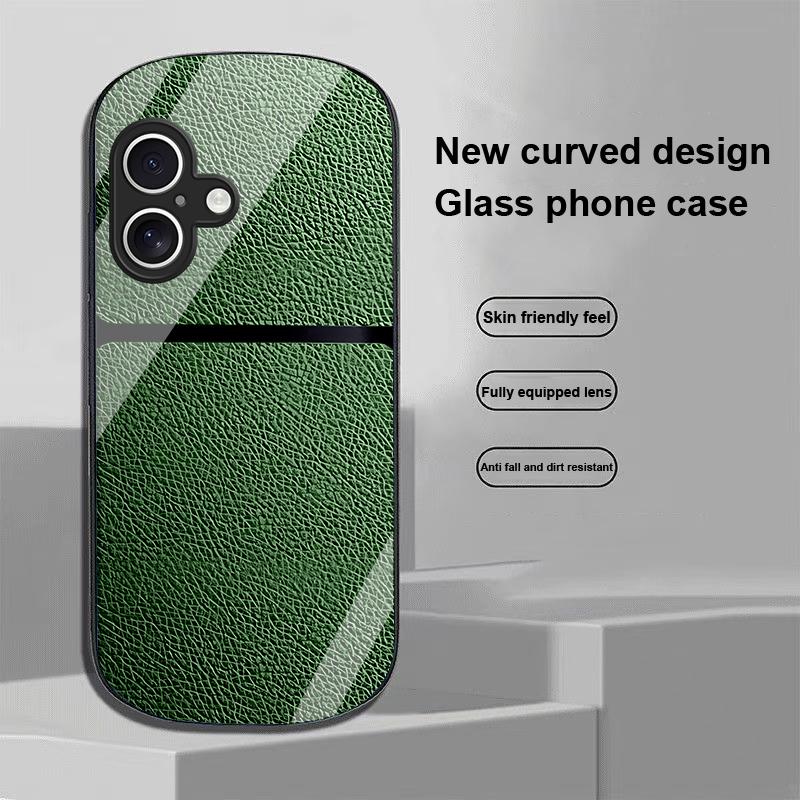 Red Leather Pattern For Apple IPhone 16 11 13 15 14 Pro Max 12 Mini 7 8 Plus XR XS Elliptical Shaped Tempered Glass Phone Case
