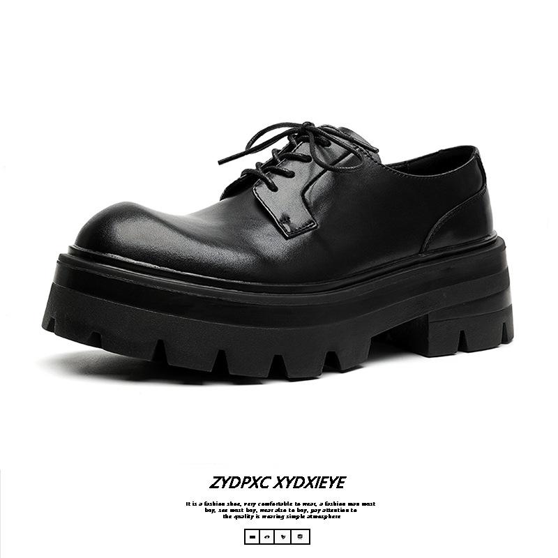 Black business dress leather shoes niche high-end sense dress commuter men's shoes platform British style men's leather shoes 8133-E