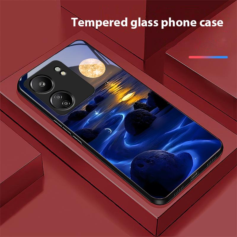Shining Stone Light For Xiaomi Redmi 13C Note13 12 Pro Plus 5G Note 9 13T Pro POCO X6 F5 F6 Black Tempered Glass Phone Case