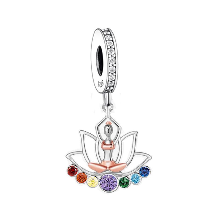 FC Jewelry Fit Original Pan Charm Bracelet 925 Silver Lotus Yoga Girl Chakra Healing Balance Bead For Making Daughter Berloque