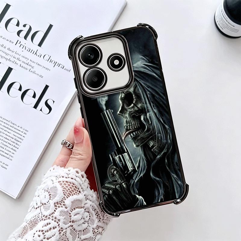 Reaper Skull Skeleton Gun Soft Phone Case For Xiaomi Redmi Note 14 15 Pro Plus 13 12 11S 11T 5G 10 9S 9 Plating Anti-Fall Fundas