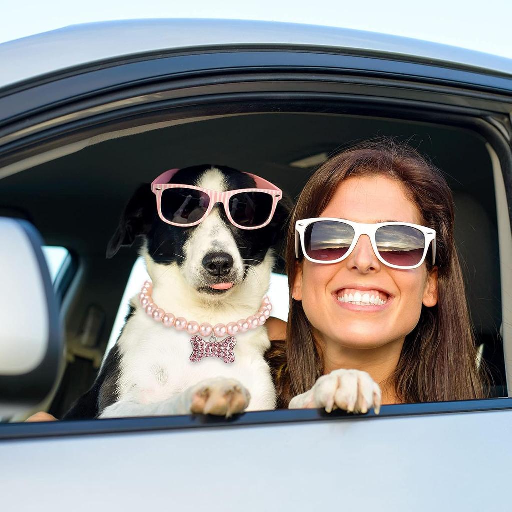 Frienda 5 Pcs Pet Pearl Necklace Diamond Crystal Dog Pearl Necklace Collars with Bling Rhinestones Bone Dog Cat Jewelry Set Wedding Collar for Puppy