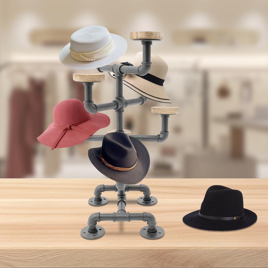 8 Hat Iron Display Stand,Black 4 Tiers Countertop Display Stand 44*44*63.8cm for Clothing Stores,Gift Shops