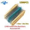 1500PCS 1/4W Metal Film Resistors Assorted Kit 75 Values 1 Ohm ~ 10m Ohm Resistance 1% Tolerance 0.25w Resistor Pack Samples