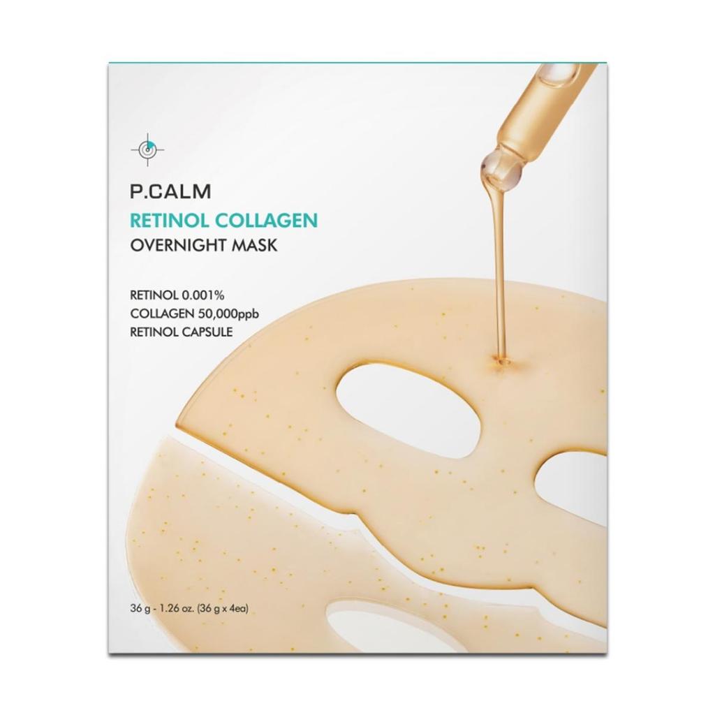 P.CALM Retinol Kollagen Über Nacht Gelmaske Porenverfeinernd & Straffend 36g x 4 Blatt (1 Box)