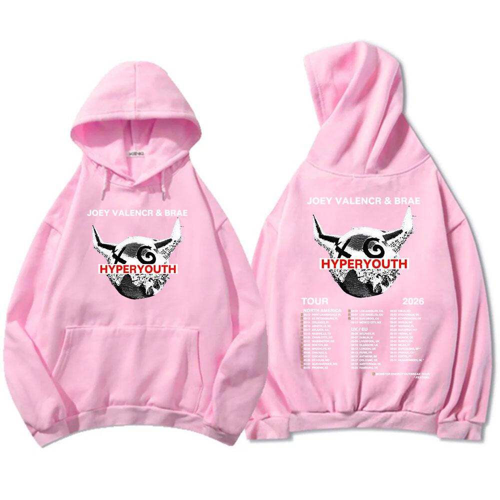 JOEY VALENCE & BRAE Hyperyouth Tour 2026 Hoodies Fleece Casual Long Sleeve Hooded Sweatshirt Heavy Mental Unisex Sudadera Merch