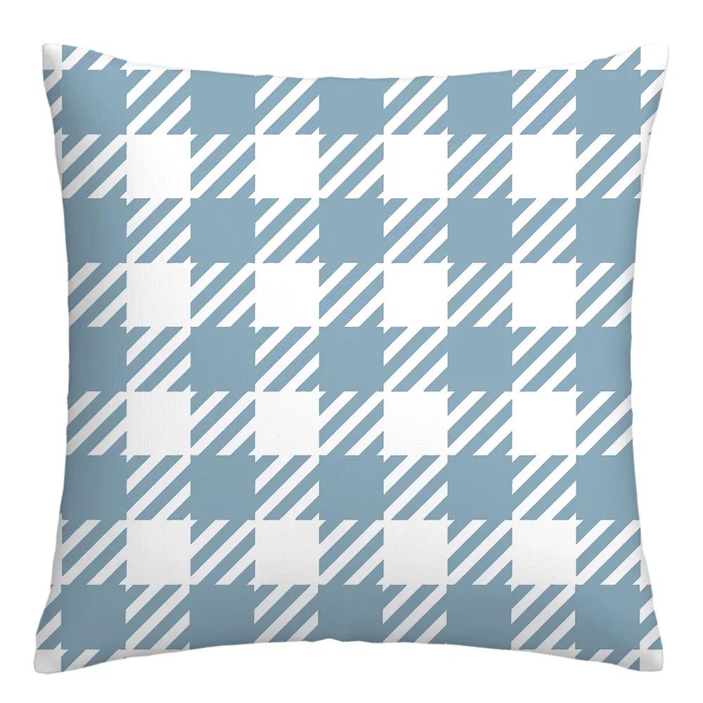 Federa cuscino geometrica lino blu lago bianco fodera cuscino divano decorazione casa può essere personalizzata per te 40x40 45x45 50x50 60x60