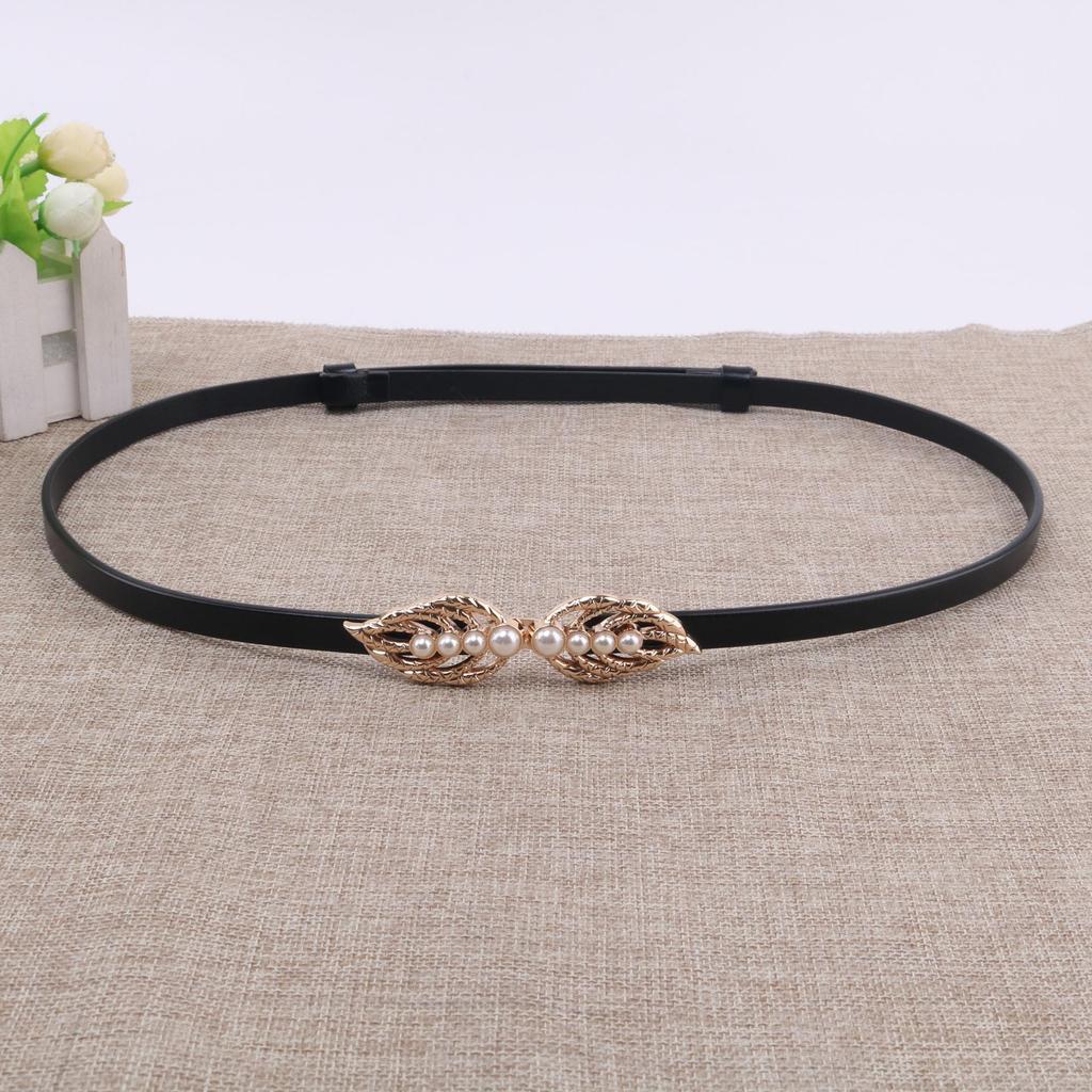 Versatile Women's Genuine Leather Belt - Korean Style, Pearl Double Buckle, Decorative Waist Chain for Skirts and Dresses