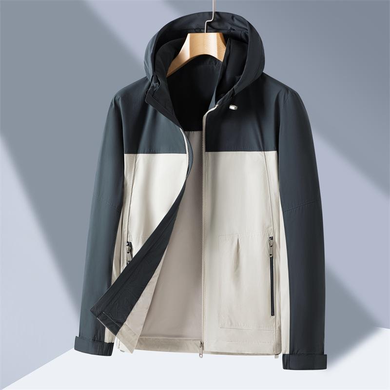 Весенне-осенняя новая мужская куртка с капюшоном высокого качества, контрастных цветов, уличная повседневная модная куртка, куртка, куртка M синий