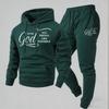 Mens Y2K Style Hooded Sweatshirt Jogger Pants Set - Long Sleeve Fleece-Lined Casual Two-Piece Outfit