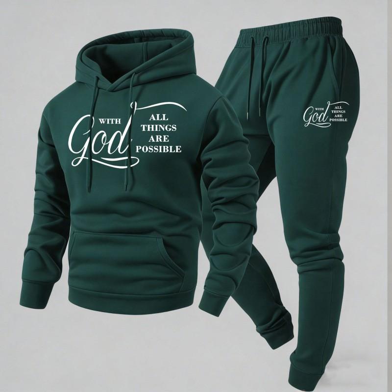 Mens Y2K Style Hooded Sweatshirt Jogger Pants Set - Long Sleeve Fleece-Lined Casual Two-Piece Outfit