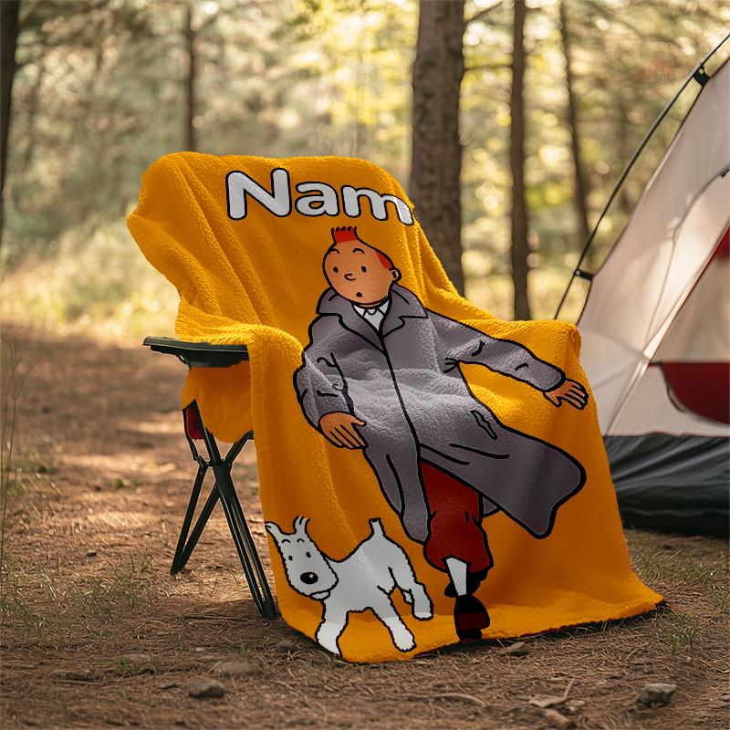 Personalized Custom Name Blanket - The Adventures of Tintin Print Design,Blanket for Sofa,Bed,Travel,Camping - Soft and Warm, Great Gift