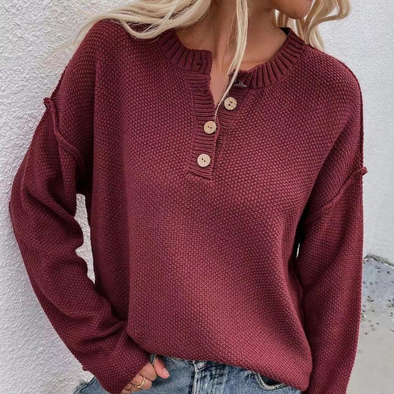 IHUASU Women's Autumn and Winter Solid Colour Pullover Large Size V-Neck Knit Sweater Street Hipster Sweater