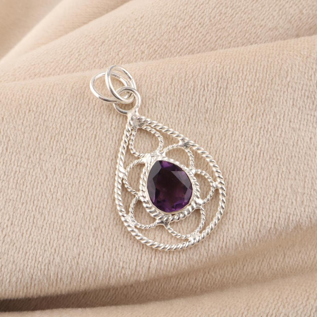 Afrikanischer Amethyst Edelstein 925 Sterling Silber Statement Hübscher Anhänger 1,40" Für Frauen PP-19-2