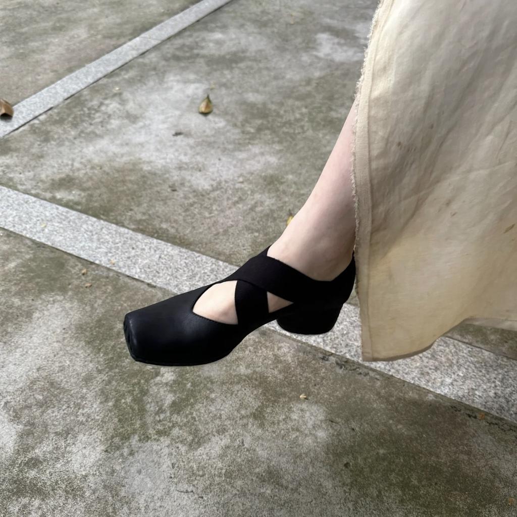 Cowhide Version~ Niche Thick Heel Leather Mary Jane Single Shoes Women's Spring British Style Small Leather Shoes Ballet Shoes High Heels