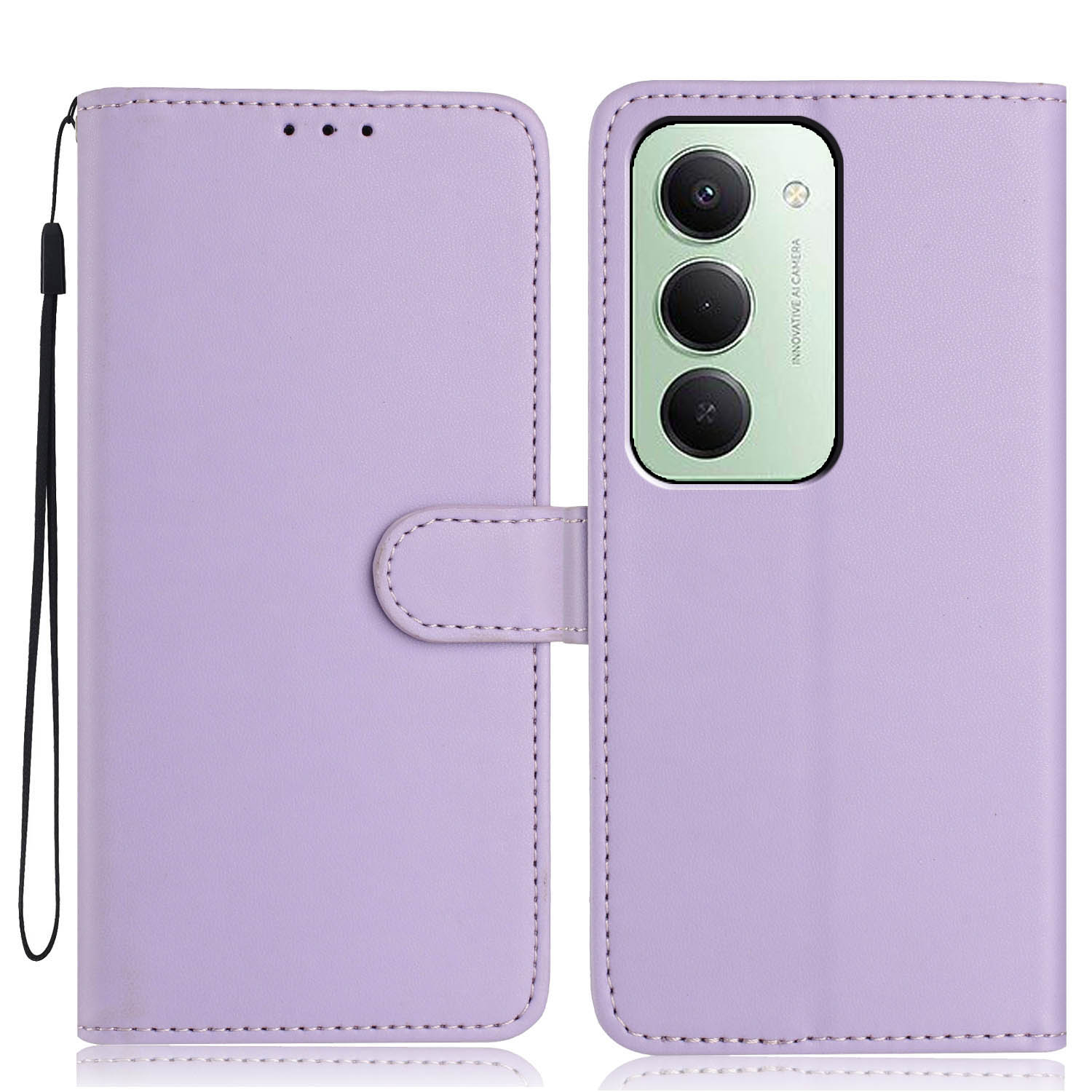 

For Xiaomi Redmi 15 4G (EU) (171mm) Wallet Case with Strap/Multiple Card Slots Solid Color Leather Stand Phone Cover
