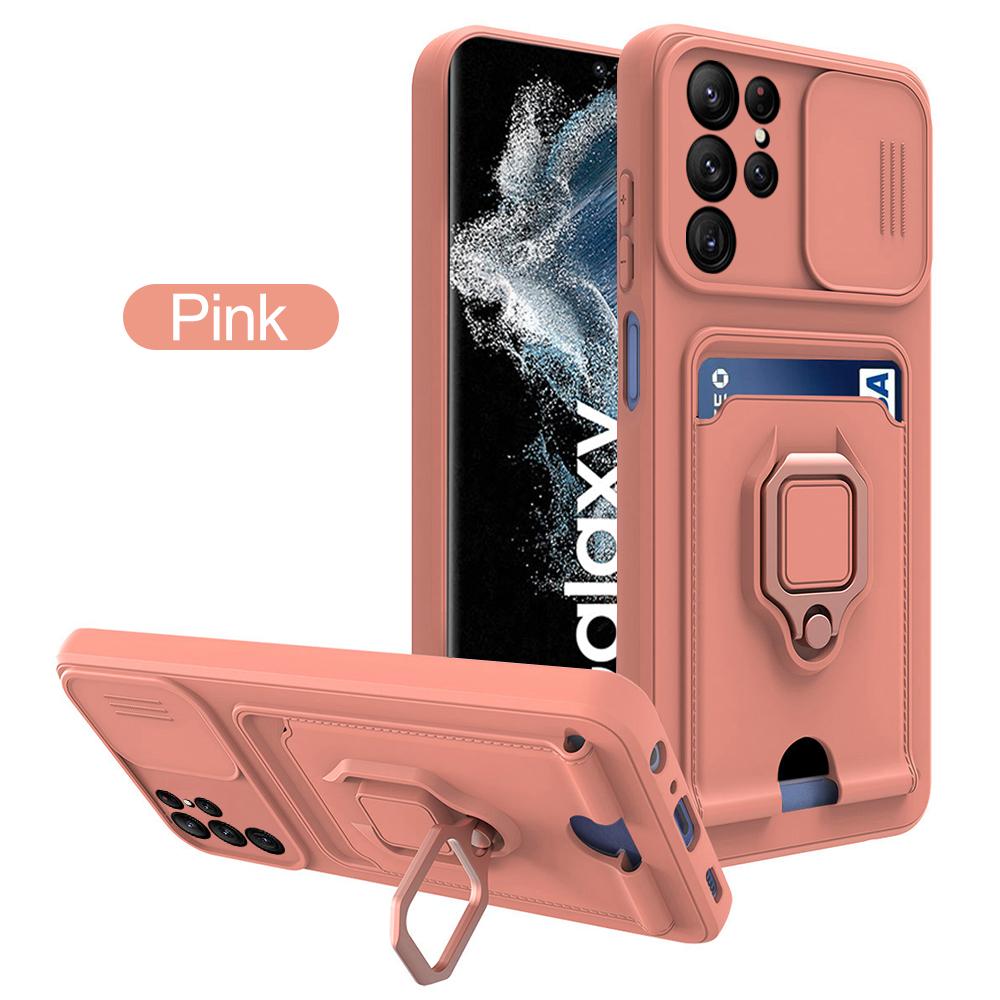 Slide Camera Ring Holder Case For Samsung S25 S24 S23 S22 Ultra Plus S20FE A23 A33 A53 A73 A52 A72 A51 A71 A31 Silicone Card Bag