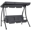 Sedia a Dondolo da Giardino 2-in-1, Lettino da Esterno, 3 Posti, Sedile a Dondolo da Giardino, Letto Convertibile, Tetto Inclinabile con Cuscino, Grigio Scuro