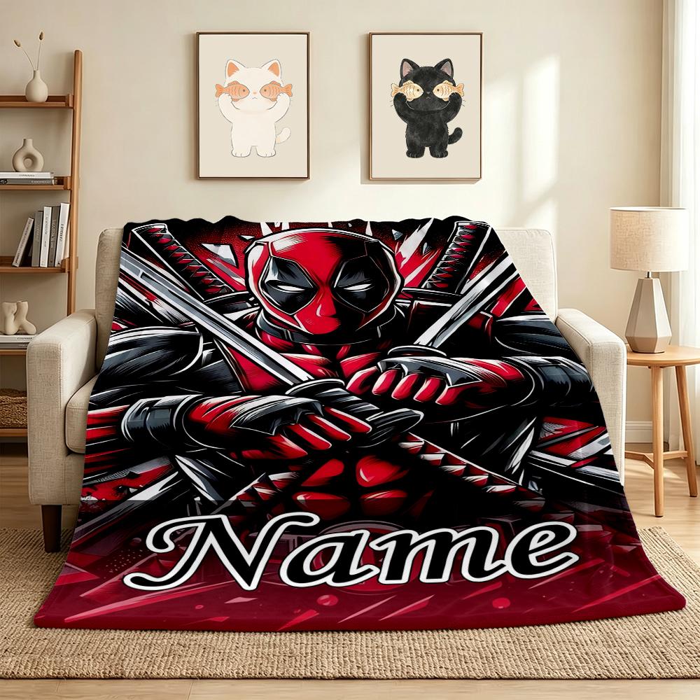 Custom Name Deadpool Armor Flannel Blanket Throw Blanket Soft Warm Sofa Bed Decor Unique Gift