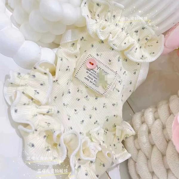 Teddy floral dress pet clothes small puppy Bichon puppy dog spring and summer thin ice silk fungus edge dress