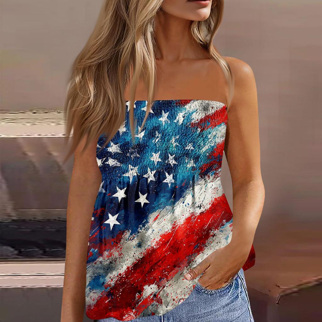 Summer Tube Tops For Women,Cute Sexy Off Shoulder Print Sleeveless T-Shirt