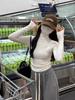 Women's Spicy Girl Gray Ruched Slim-Fit Long-Sleeve Turtleneck Top for Autumn/Winter