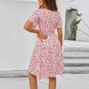 Ladies' Sun Dress, Summer Floral Short-sleeved V-neck Dress