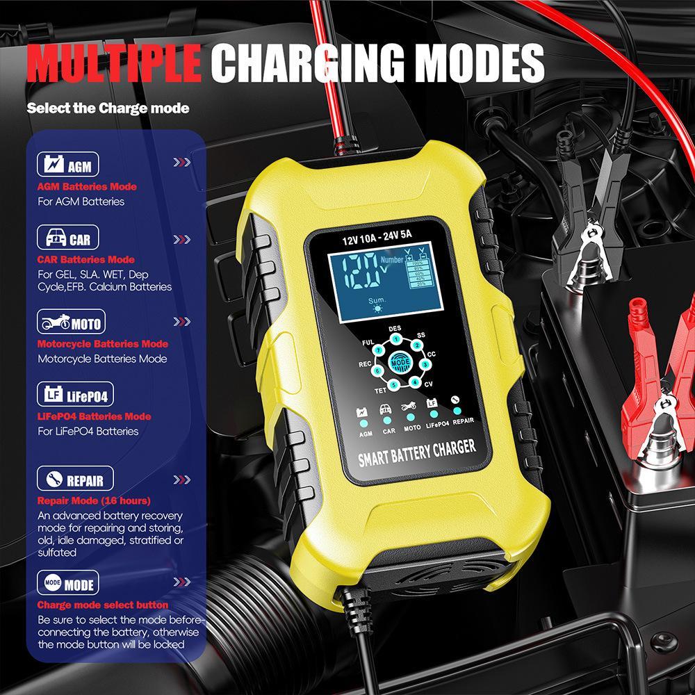 Intelligentes Ladegerät für 12V/24V Eisen-Lithium, GEL, Blei-Säure, AGM, LiFePo4 Motorrad- und Autobatterien