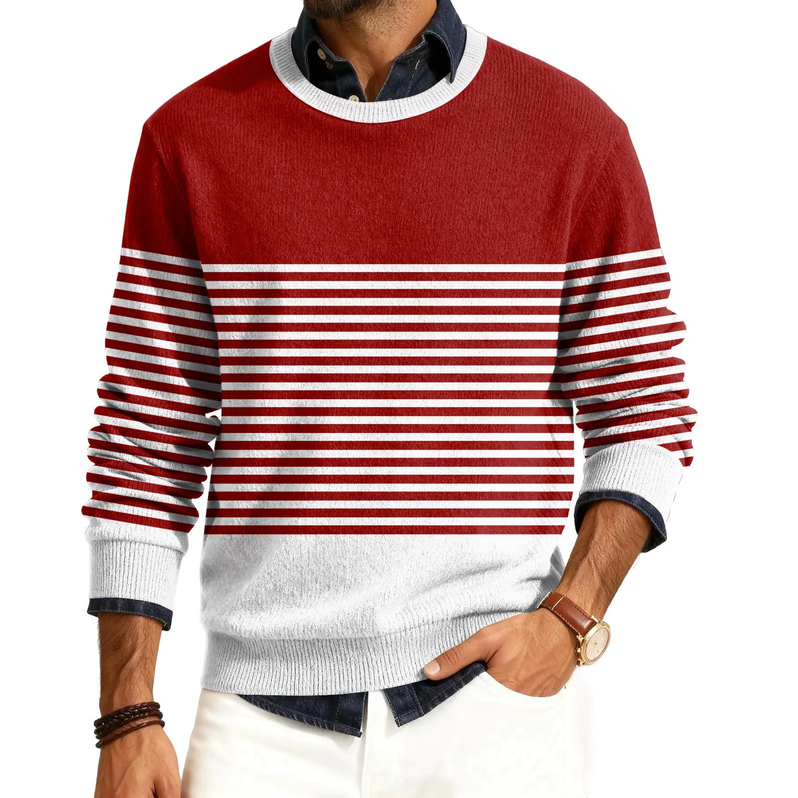 

Men s Round Neck Long Sleeve Ribbed Knit Pullover M червоний