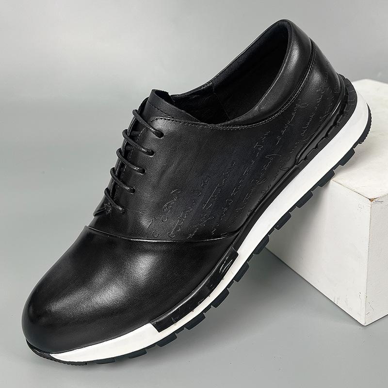 Pánské luxusní značkové designové tenisky z pravé kůže s laserovým gravírováním písmen, šněrovací brogue oxfordové ležérní městské módní boty pro muže