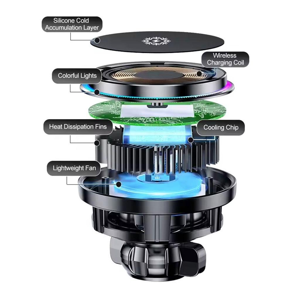 15W Ice Cooling Magnetic Wireless Car Charger Fast Charging Station for iPhone15 14 13 12 Pro Max MacSafe Car Phone Holder J8Z2