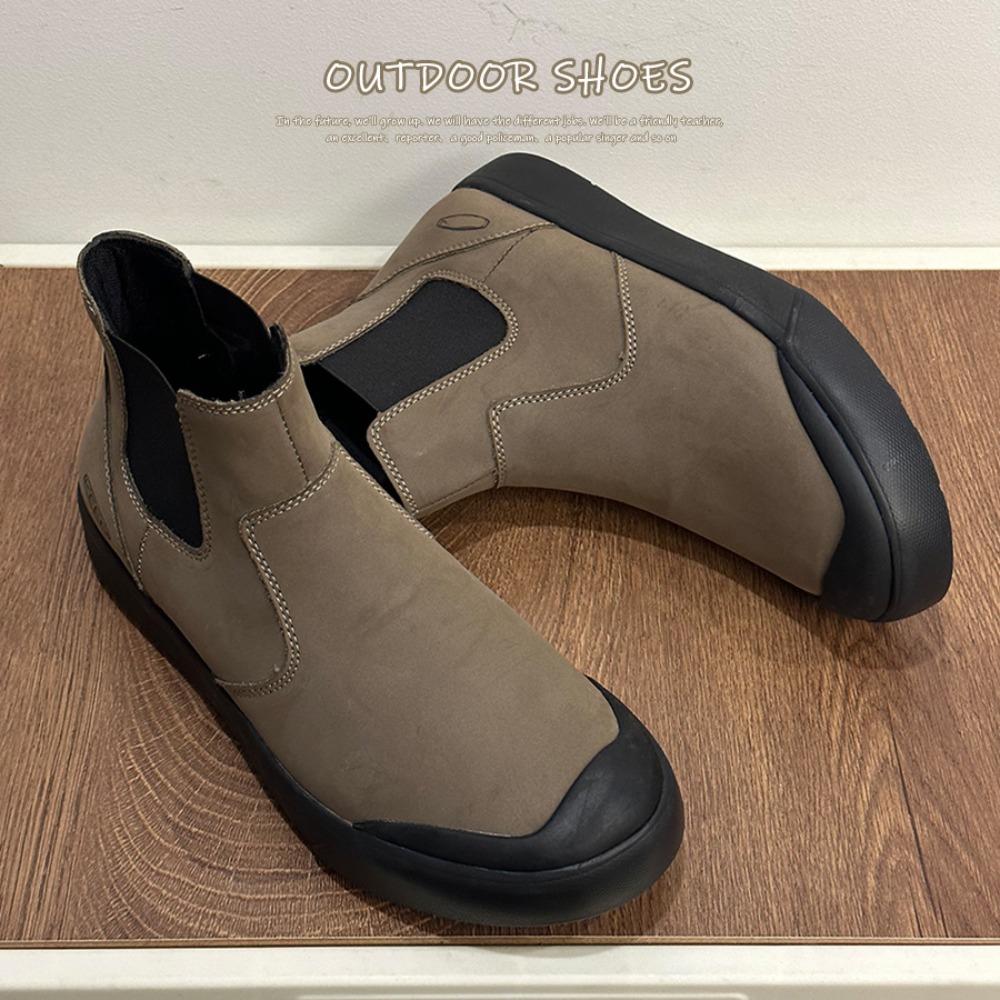 [Autumn Winter Chelsea Boots Men Women Genuine Leather Ankle Boots Couple Motorcycle Casual Shoes]