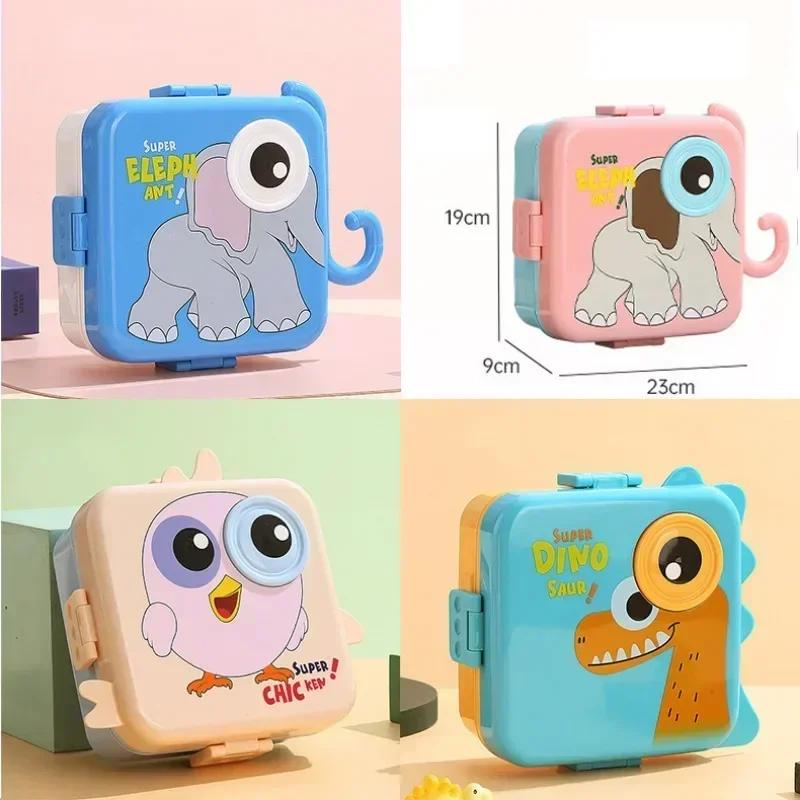 1PC Double Layer Portable Lunch Box For Kids With Sauce Box And Spoon Microwave Bento Boxes Dinnerware Set Food Storage Containe
