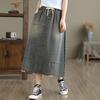 Ronghua Fashion High-Waisted A-Line Denim Midi Skirt