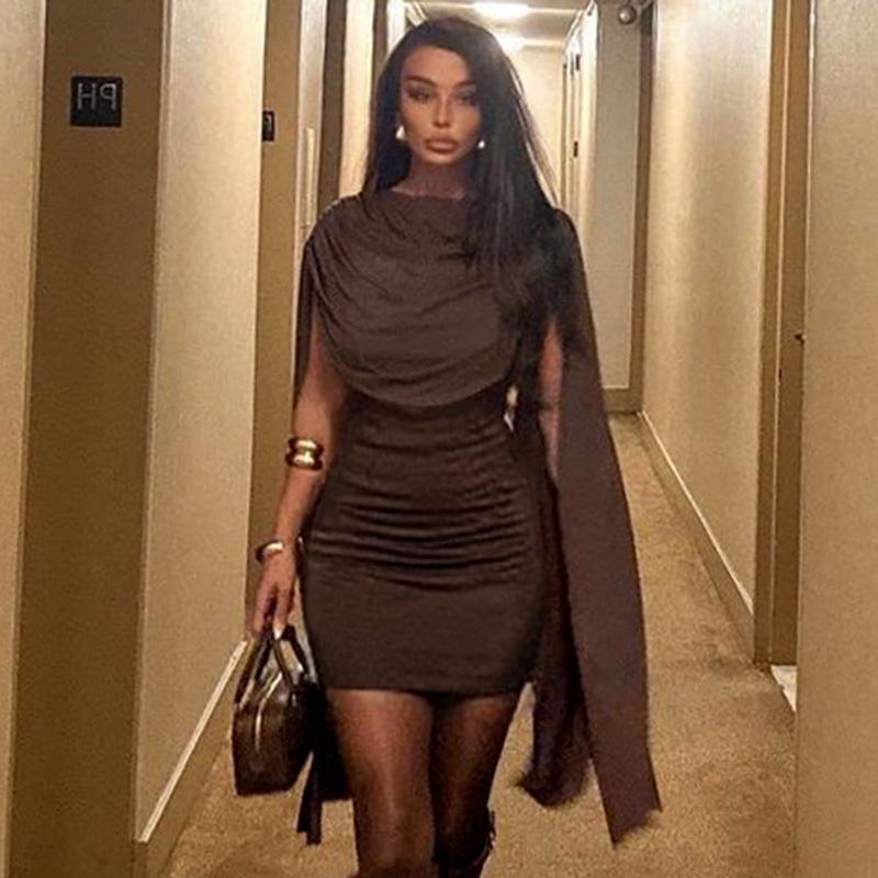 African Women's High-End Texture Drape Neck Mini Dress