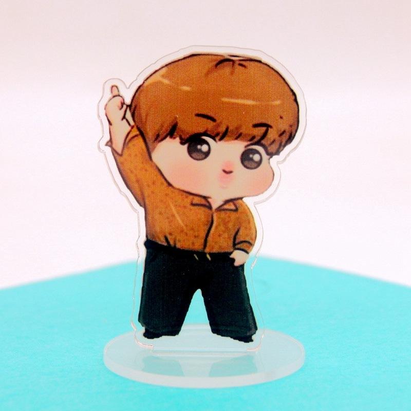 7pcs BTS 10cm Cute Cartoon Acrylic Standee, Bangtan Boys Casual Outfit Cartoon Figure Display, Kpop ARMY Fans Desk Decor