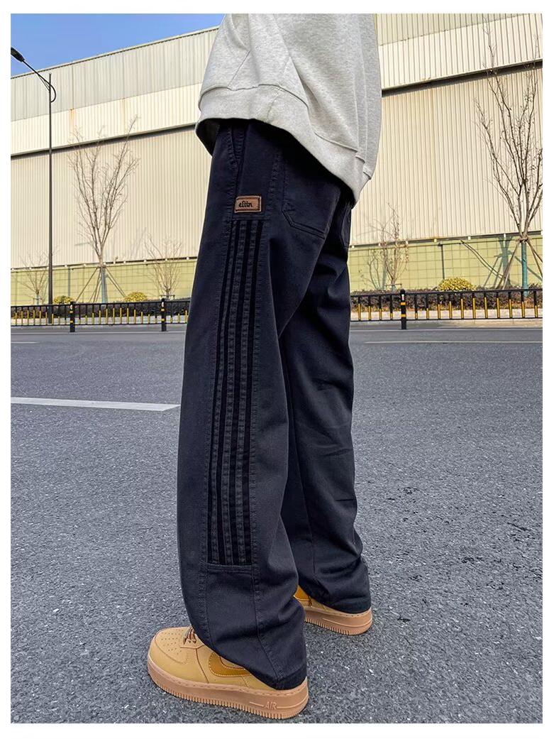 

Мужские широкие полосатые спортивные штаны American Vibe - Ретро-тренд, Тяжелые весенние повседневные спортивные штаны прямого кроя L серый